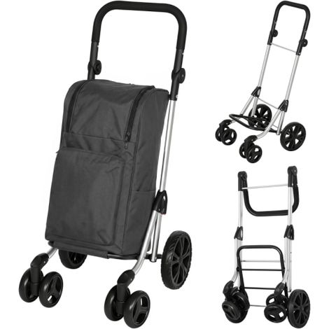 Carrello della spesa, borsa della spesa pieghevole con capacità di 46 litri e borsa termica, manico regolabile, telaio in lega di alluminio, colore grigio scuro. Disponibile in loco. (1/5)