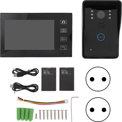 Sonnette vidéo intelligente avec écran couleur TFT, vision nocturne et 1 sonnerie pour villa (prise UE 100-240 V). (1/5)