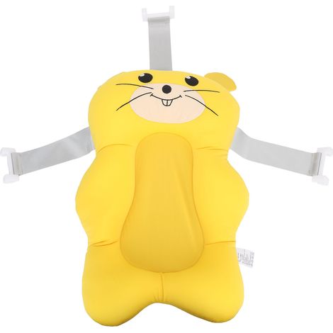 Coussin de bain pour bébé jaune, forme d'animal mignon, dossier réglable avec sangle, oreiller doux anti-dérapant pour lavabo, matelas de baignoire pour nourrisson (1/5)