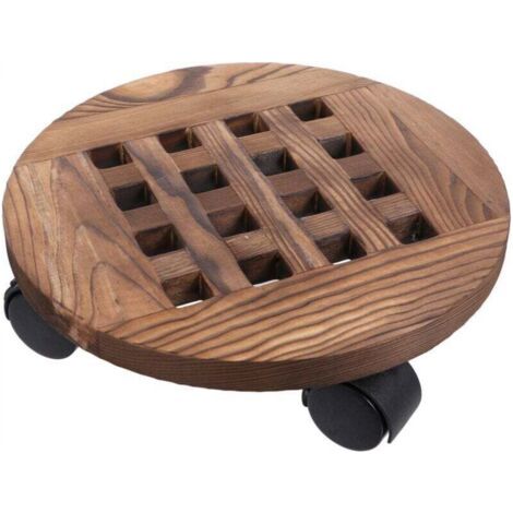 Plateau de pot de fleur rond en bois carbonisé de 25 cm de diamètre, support de fleur mobile avec base de pot de fleur à roulettes, 2 pièces (1/5)