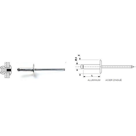 DEGOMETAL - 100 Rivets aveugles standards Alu/Acier Tête Large -Blanc 48X12 - 116 248 121