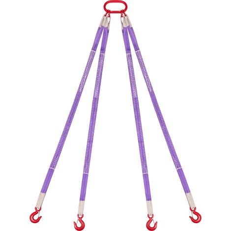 VEVOR Elingue Sangle de Levage a 4 Brins Polyester avec Crochets, 1,5 m, 60° Capacite Charge 3 t, Sangles de Levage Robustes Resistantes a lUsure pour Chantier de Construction, Usines, Quais, Ferme