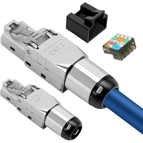 Pack of 2 tool-less shielded CAT7 RJ45 LSA connectors for installation/patch cable, CAT 7 network plug with protective shell, fully shielded STP, AWG 23-26 (2 pieces) (1/5)