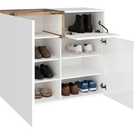 Dmora - Zapatero Dmaric, Mueble multiusos con 2 puertas y 1 puerta abatible, Zapatero de entrada, 100% Made in Italy, 80x40h80 cm, Blanco brillo y Arce