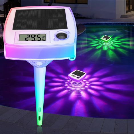 Thermomètre Piscine Flottant avec éclairage Solaire, RGB 8 Effets Lumineux 1Pièce Thermomètre Numérique avec Grand écran LCD, Facile à lire, Étanche IP68 Lumiere Piscine Hors Sol pour Spa Bassin Bain (1/5)