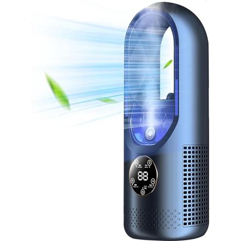 Ventilador USB multifuncional sin aspas，6 velocidades con temporizador，Ideal para residencias estudiantiles y escritorios de oficina (azul) (1/5)