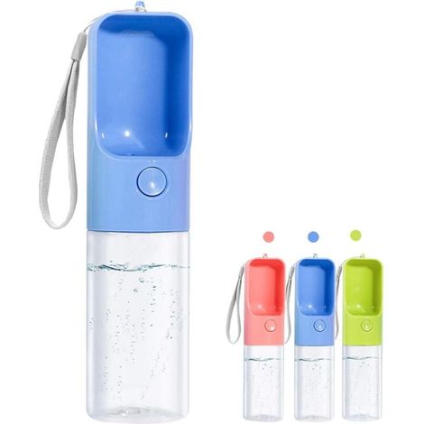 Fontaine à eau pour chien portable 450ml, bouteille d'eau voyage avec bol intégré anti-fuite, matériaux qualité alimentaire, bleu (1/4)