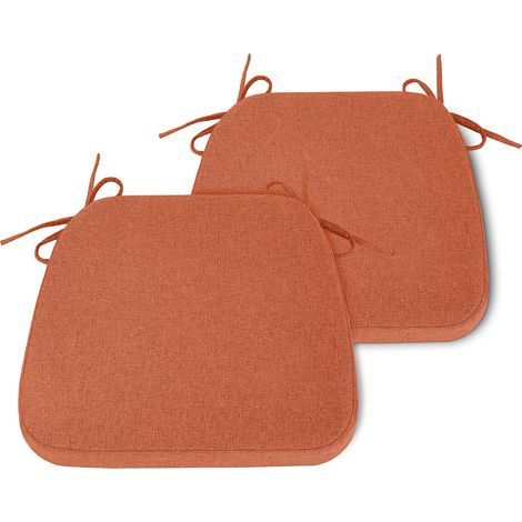 Tisch- und Stuhlkissen mit Bändern und abnehmbarem Bezug, 5 cm dick, rutschfeste Sitzfläche für Küche und Esszimmer, 2er-Set, 42 x 41 cm, orange. (1/5)