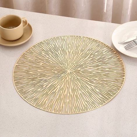 Hitzebeständige Platzsets - Goldene Platzsets - Rund - 4er-Set - 38 cm, geeignet für Esstische, Untersetzer, Partys, Familienfeiern und andere Anlässe.