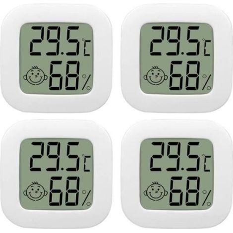 4 Pack Indoor Thermometer Mini LCD Thermometer Hygrometer High Precision Temperature Hygrometer Monitor with Air Icon (1/4)