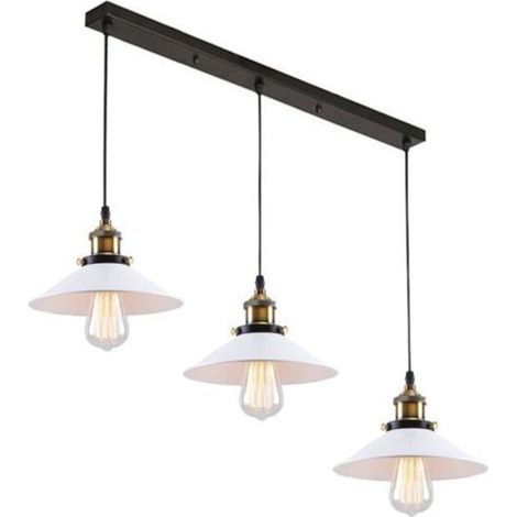 Suspension Luminaire 3 Têtes E27 Luminaires en Métal Fer , Lustre Abat-jour Lampes Suspendus Vintage Industrial Plafonnier Cuisine Salle à Manger Chambre - Blanc et support noir (1/4)