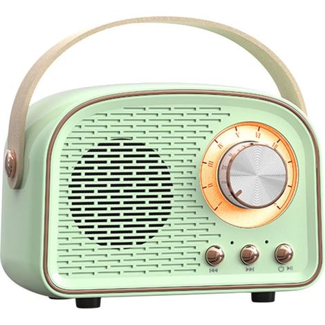 Enceinte Bluetooth rétro mini, sans fil et portable, avec basses riches, son stéréo clair, radio FM et compatibilité USB/SD/AUX. (1/5)
