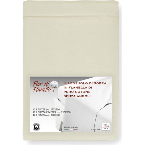 Lenzuolo Sopra in Flanella Senza Angoli Colore Panna - Puro Cotone Morbido Made in Italy Per Materassi Maxi e Fuori Misura Cm. 270x300 (1/4)