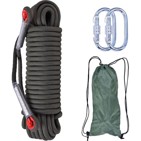 Corde d'escalade 10mm 30M Corde de Sécurité Extérieure Corde de Sauvetage Corde d'évacuation avec 2 Mousquetons pour Escalade Sauvetage Lutte Contre Les Incendies Camping(Noir) (1/5)