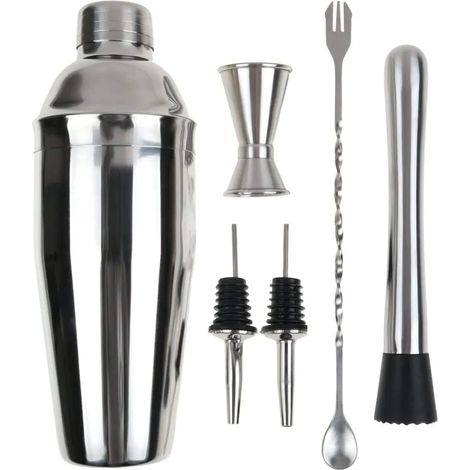 Cocktail-Shaker-Set, Professionelles Cocktail-Barzubehör-Set aus Edelstahl inklusive 750ml Shaker, Muddler, Mixlöffel, Doppel-Jigger und Pourer (1/5)