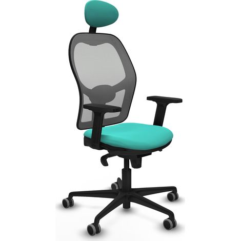 Jorquera sincro malla gris similpiel turquesa brazos 2D base nailon cabecero fijo ruedas 65mm engomada (1/5)