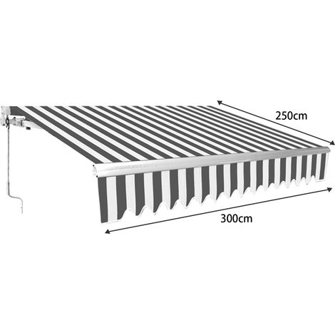 Wolketon 300x250cm Sonnenmarkise Gelenkarmmarkise Aluminium Markise Klemmarkise mit Handkurbel Balkonmarkise Sonnenschutz Grau Weiß