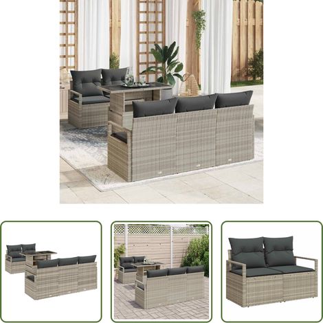 Gartentisch - Gartensofa-set mit Speicher 6 pcs Hellgrau Poly-Rattan (1/5)