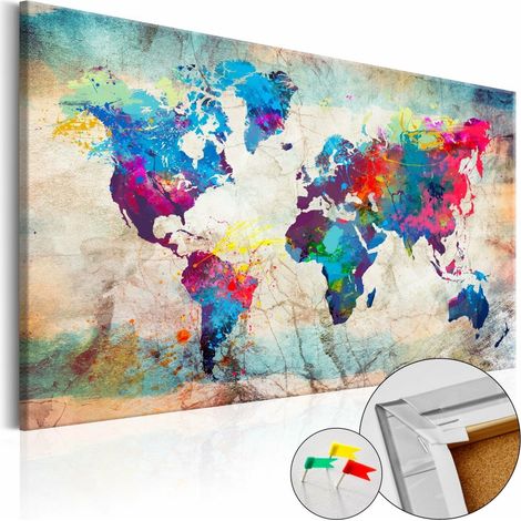 Tableau en liège carte du monde : folie colorée - 120 x 80 cm (1/5)