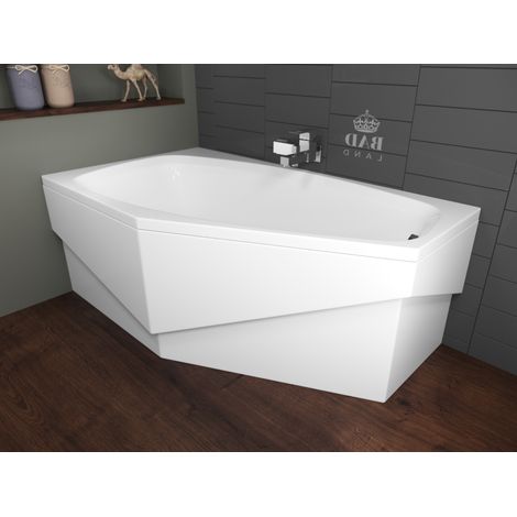 Baignoire Bain d'angle 140x80 Gauche avec tablier en acrylique, Siphon de bain et pieds (support) - Set 4en1 - Fabriqué en UE - BADLAND MARIKA