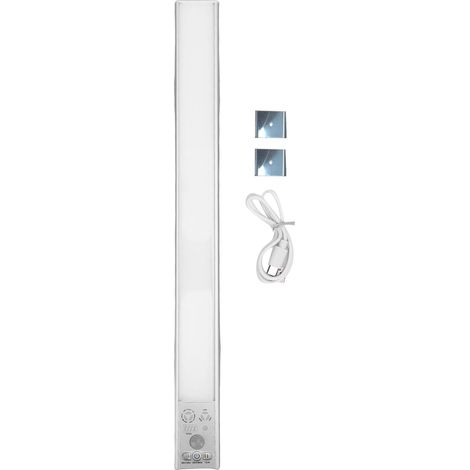 Barre lumineuse sous-meuble avec capteur de mouvement, lampe pour cuisine et chambre à coucher, Rechargeable, 3 couleurs, température, 40cm de longueur, argent
