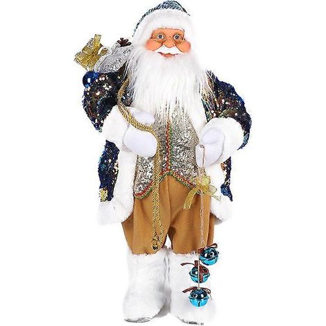 Figura decorativa navideña de Papá Noel azul y dorado de pie (1/5)