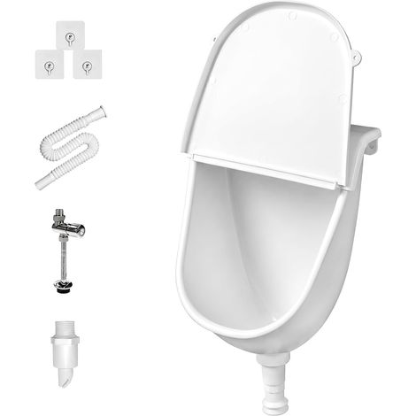Urinoir mural pour homme avec couvercle anti-éclaboussures et tuyau de vidange (1/5)