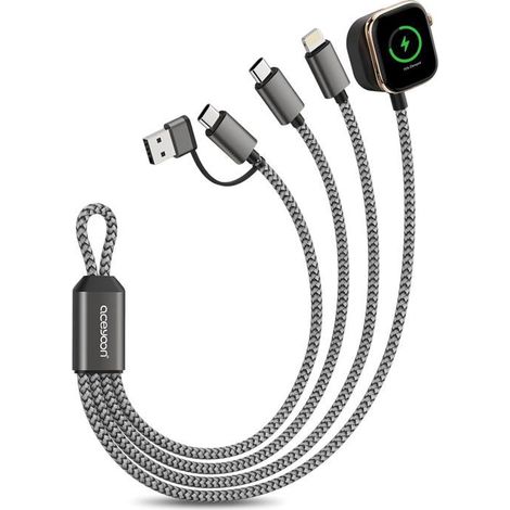 TRAHOO-3 en 2 Câble Multi USB pour Apple Watch, 23.5cm PD 100W USB C vers USB C Charge Rapide Cable Multi Chargeur Nylon Tres[J428] (1/5)