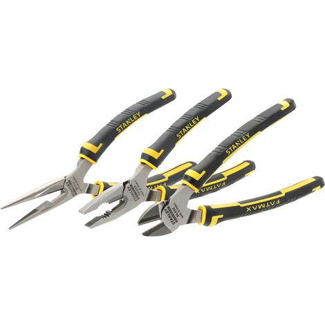 Stanley – Coffret de 3 pinces MaxSteel – Pince universelle 165mm – Coupante diagonale 165mm – Bec long droit 155mm – Acier trempé et finition laquée