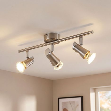 Deckenleuchte Spotleiste Deckenlampe mit beweglichen Spots 3 flammiger Deckenstrahler, Metall chrom nickel matt, 3x GU10 LED warmweiß, LxH 39x11,5cm, Wohnzimmer