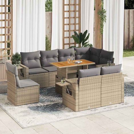 vidaXL Salon de jardin avec coussins 9 pcs beige résine tressée (1/5)