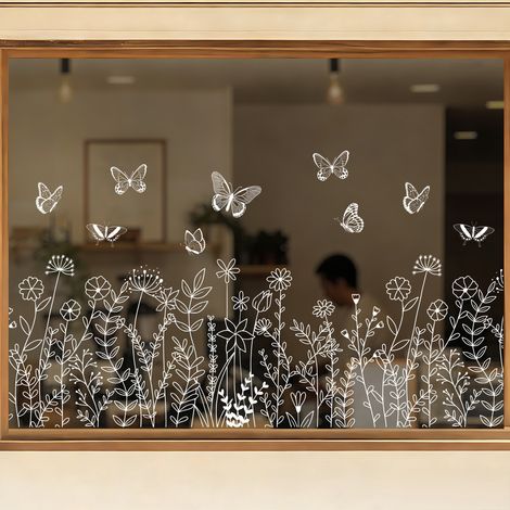 (116 × 37 cm) Stickers Fenetre Fleur Pissenlit Blanche, Fleurs Papillon Sticker Fenêtre , pour Chambre Salon Cuisine Magasin Vitrine Décoration (1/5)