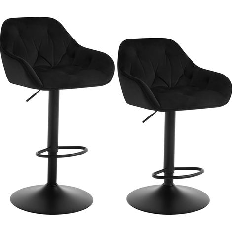 Woltu – Lot de 2 tabourets de bar en velours noir – Réglables 62.5-84 cm – Pivotants 360° – Idéal pour cuisine et bar (1/5)