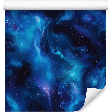Aquarell-Galaxy-Tapete in Blau, Marineblau, Türkis und Schwarz, 50 x 1000 cm (1/5)