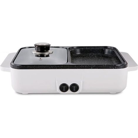 Poêle à gril électrique 2 vitesses, petit barbecue domestique de 2 L, un pot 1200 W, mini machine à barbecue haute puissance pour dortoir, blanc