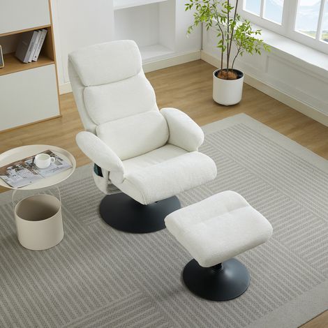 MEUBLIV drehbarer Relaxsessel weiß mit Fußstütze, 5-Punkt-Massage und Heizung (1/5)