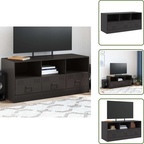The Living Store TV-Schrank Schwarz 99x39x44 cm Stahl - TV-Schrank - Fernsehtisch - Regal - Wohnzimmermöbel - Stauraum (1/5)