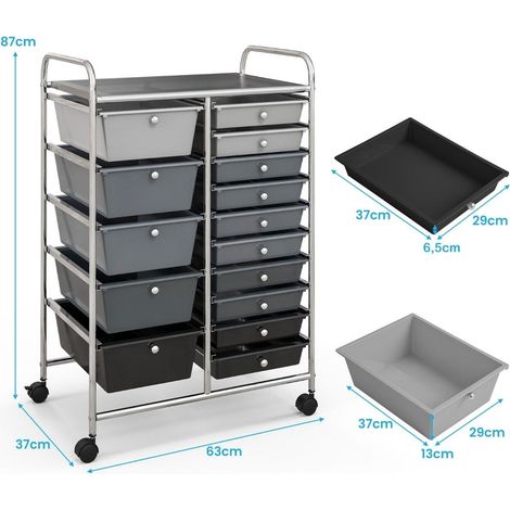 Chariot a 15 tiroirs empilables chariot lateral roll conteneur a 15 tiroirs argent 625 x 37 x 87 cm (1/5)
