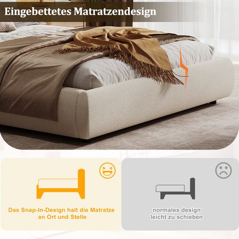 Lit double 160x200cm avec coffre, mécanisme hydraulique, sommier intégré, tête de lit capitonnée beige bouclé, rangement spacieux (1/5)