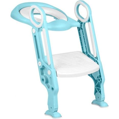 Réducteur Toilette Enfant Pliable - 1 Unité - Plastique et PU - Avec Escalier Réglable - Pour Enfants 2-7 Ans - Blanc et Bleu Clair (1/5)
