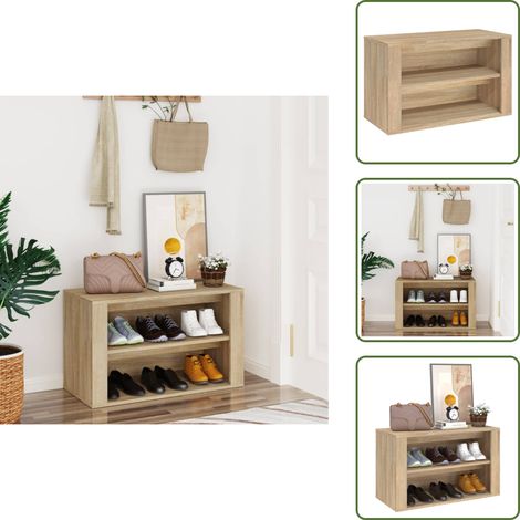 The Living Store Mueble zapatero madera contrachapada roble Sonoma 75x35x45 cm - Madera contrachapada