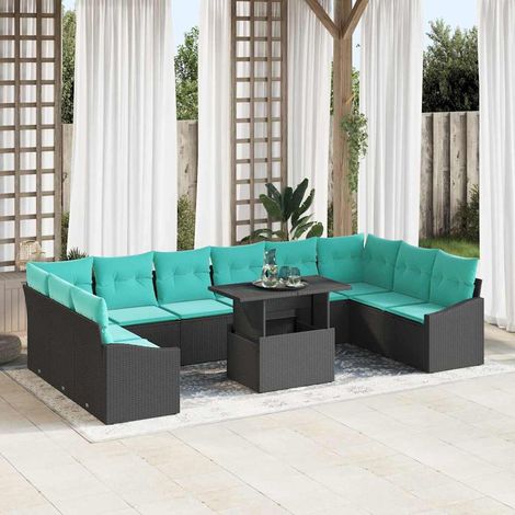 Set di divani 11 pz 10-Numero di posti Nero e Blu polyrattan vidaXL (1/5)