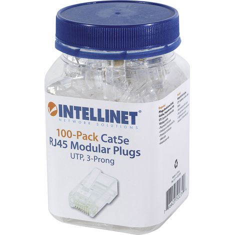 Intellinet Intellinet 100er-Pack Cat5e RJ45-Modularstecker UTP 3-Punkt-Aderkontaktierung für Massiv (1/3)