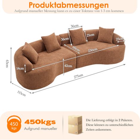 Modulares 4-Sitzer-Sofa 275x115x63 cm aus Chenille in Karamell, platzsparend – MEUBLIV (1/5)