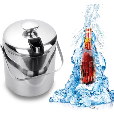 SWANEW Secchiello per ghiaccio con coperchio colino pinze per ghiaccio in acciaio inox per Home Bar 1.3L (1/5)