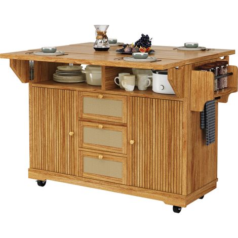 Carrello da cucina 142,5 x 80 x 95 cm in MDF marrone scuro con piani pieghevoli - CHICFURN (1/5)
