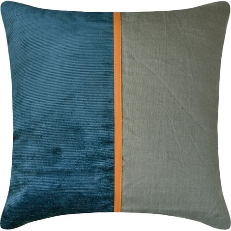 HomeCentric Dekokissenbezüge 56 x 56 cm, blau, Cord-Leinen-Patchwork, Sofakissenbezüge – Komfortabler Cord in Blau