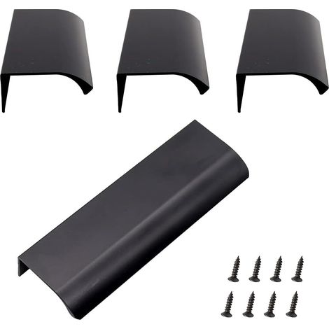 Poignées invisibles en aluminium, lot de 4 poignées de meubles invisibles en alliage d'aluminium pour armoires de cuisine, salon (120 x 40 mm) (noir)