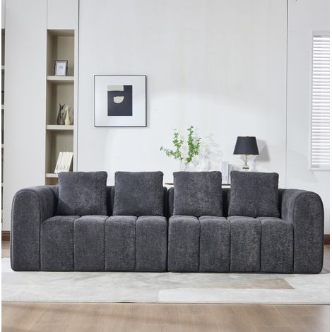 Sofá de esquina modular de 2 piezas 260 x 96 x 80 cm, tela efecto terciopelo gris oscuro DESVIAE (1/5)