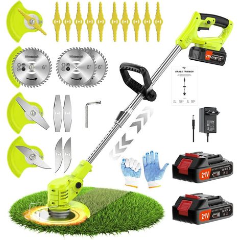 Coupe Bordure sans Fil avec Batterie 21V Debroussailleuse Electrique sans Fil avec 2 Batteries de 2,0 Ah et 650W Debrouissalleuses Batterie avec Moteur de 6 000 TR/Min, Efficace et Facile (1/5)